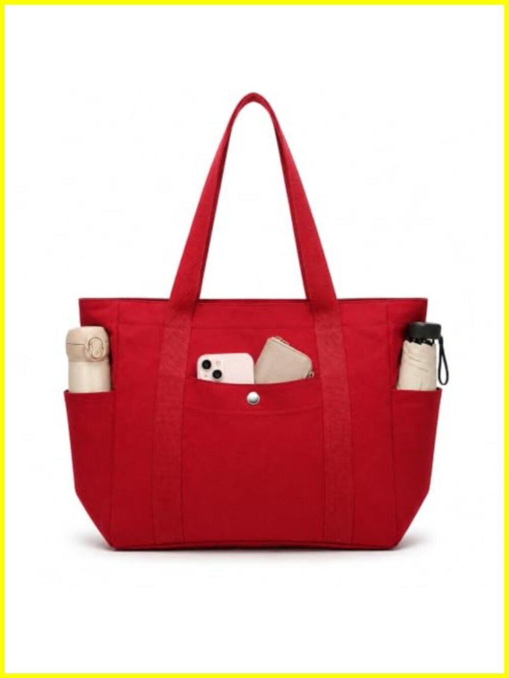 Canvas Tote Bag with Zipper & Multi-Pocket, Heavy Duty Reusable Work Handbag
